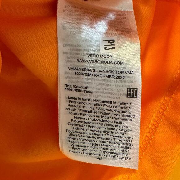 AWARE by Vero Moda V Neck Orange Ruffle Sleeveless Top Size XS - Picture 4 of 4